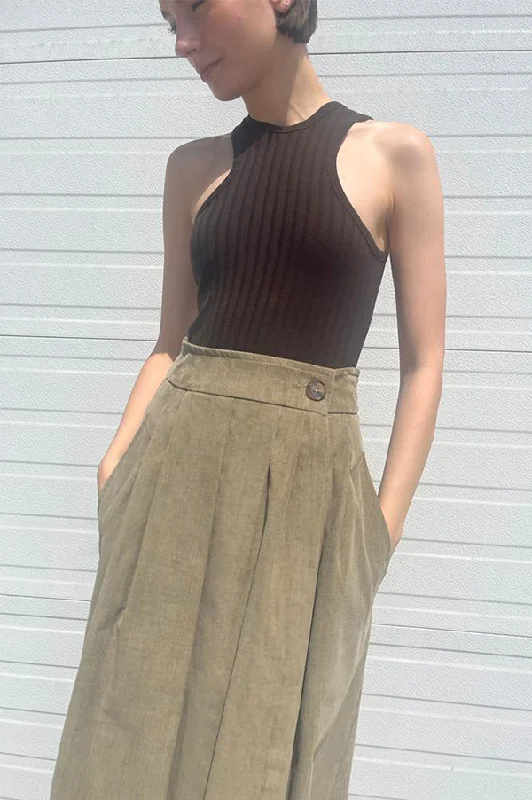 Long Corduroy Skirt in Khaki