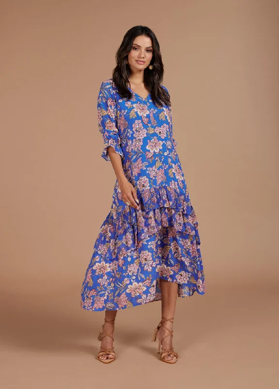 LOOBIES STORY LUMINARY MIDI DRESS - COBALT MULTI