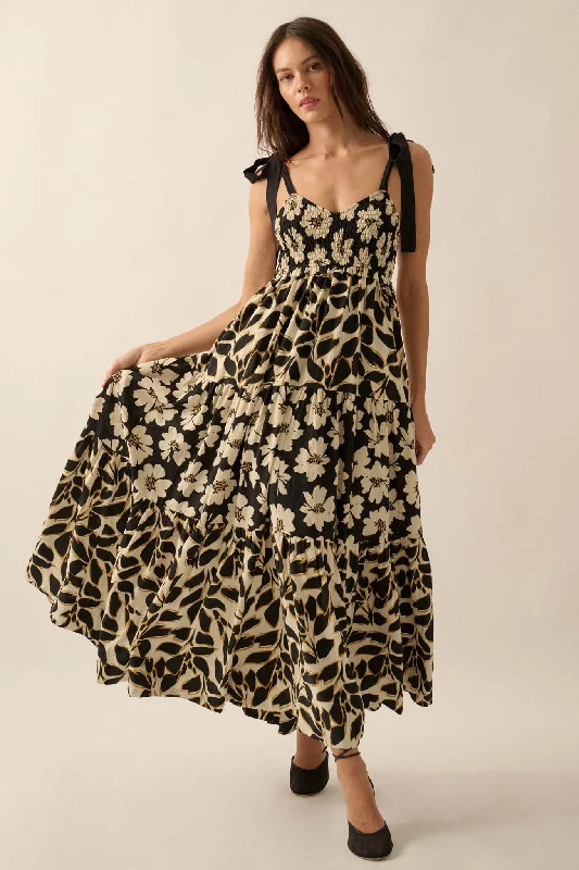 Morning Glory Floral Colorbock Tiered Maxi Dress