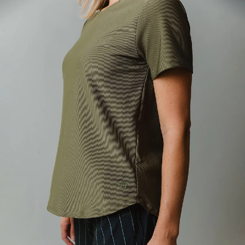 Ribbed Basic Crew Neck Tee, Olive