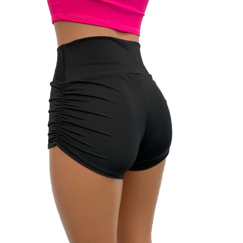 Ruched High Waist Booty Shorts - Athletic Spandex