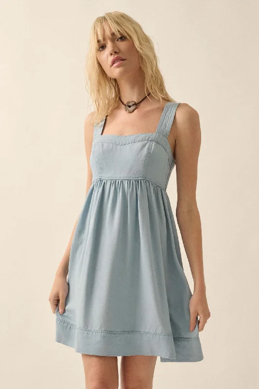 Shades of Blue Denim Mini Babydoll Sundress