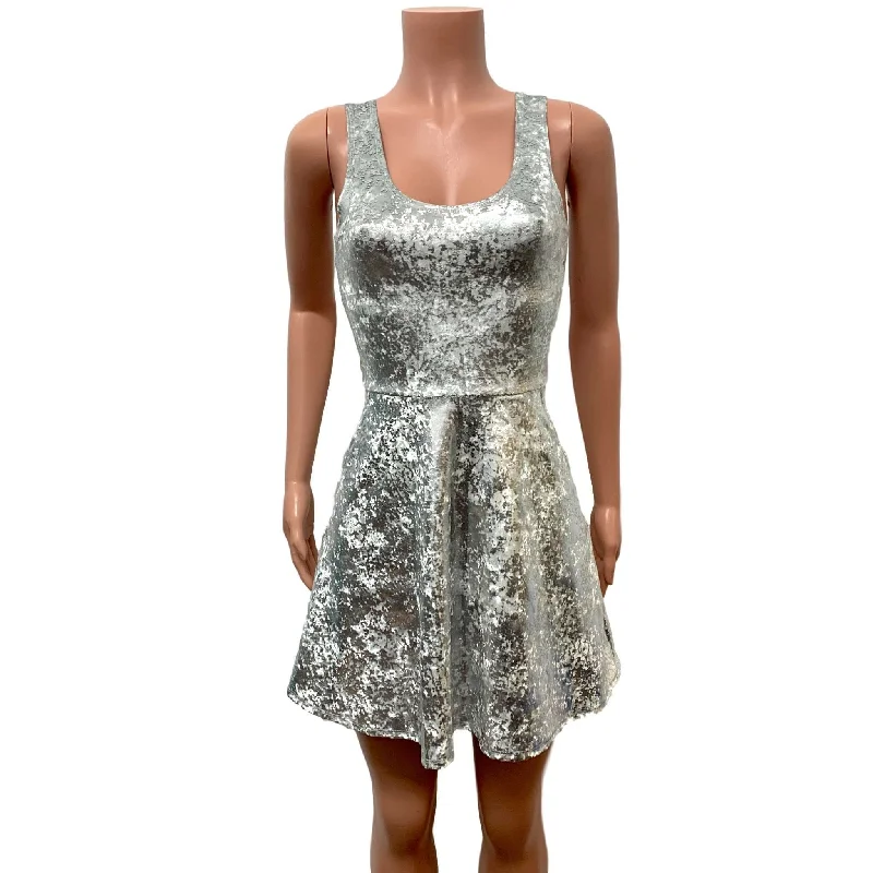 Silver Gilded Velvet A-line Mini Dress w/Pockets