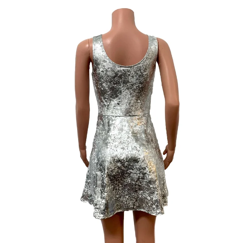 Silver Gilded Velvet A-line Mini Dress w/Pockets