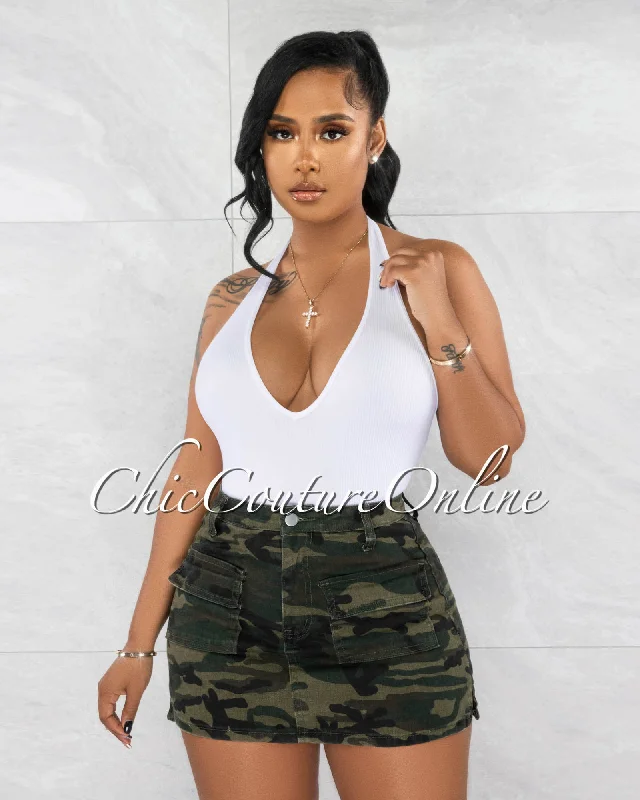 Sonna Camo Denim Cargo Pockets Mini Skort