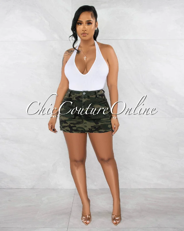 Sonna Camo Denim Cargo Pockets Mini Skort