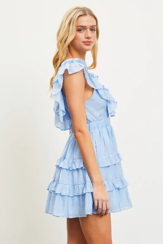 Summer Ruffle Top Dress in Blue