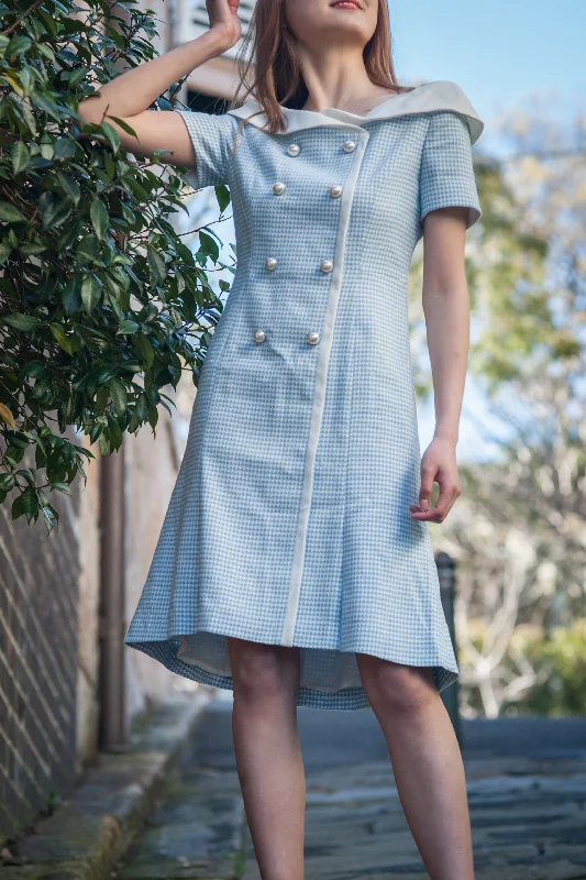 Summer Two Button Dress- Sky Blue, Light Pink