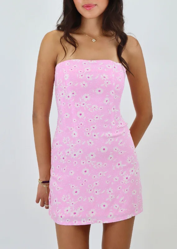 The Diner Strapless Mini Dress ★ Pink Floral