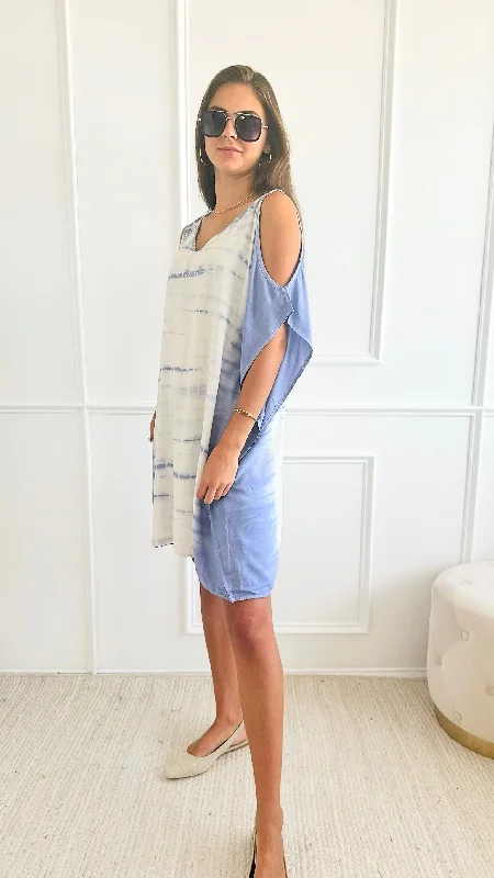 Tie Dye Woven Dress - Powder Blue