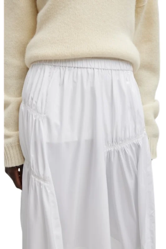 White Shirred Nylon Midi Skirt