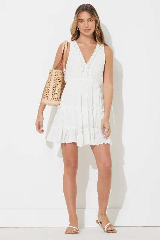 White Swiss Dot W/ Crochet Dress