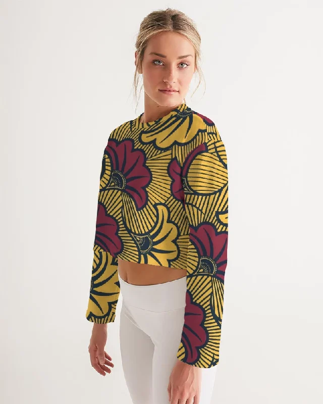 AKH African Fleurs Rouges Women's Cropped Sweatshirt