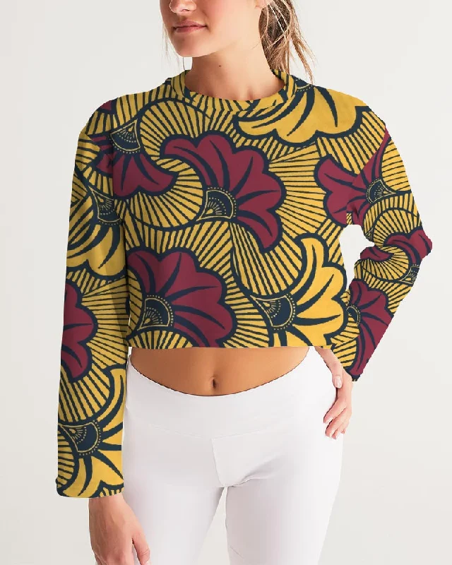 AKH African Fleurs Rouges Women's Cropped Sweatshirt