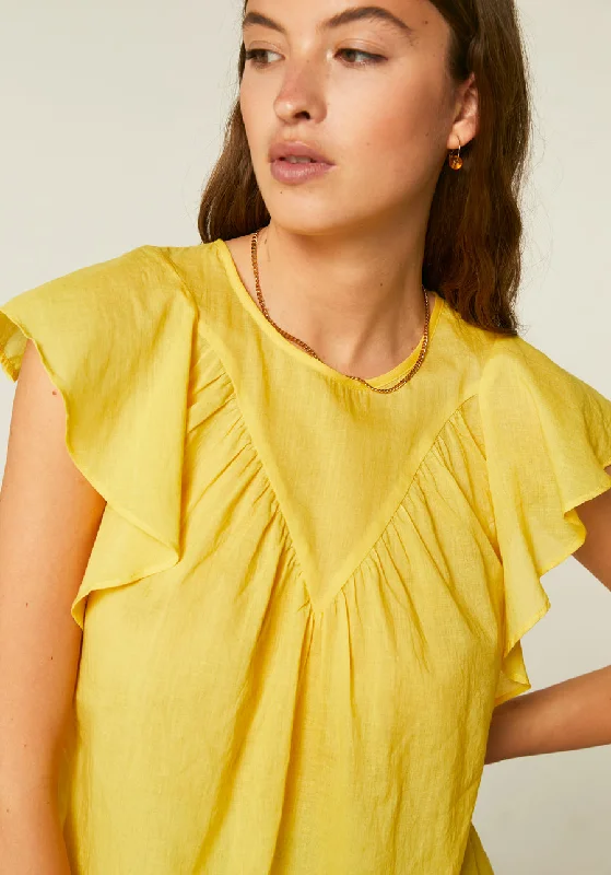 Compania Fantastica Yellow Cotton Top with Ruffles