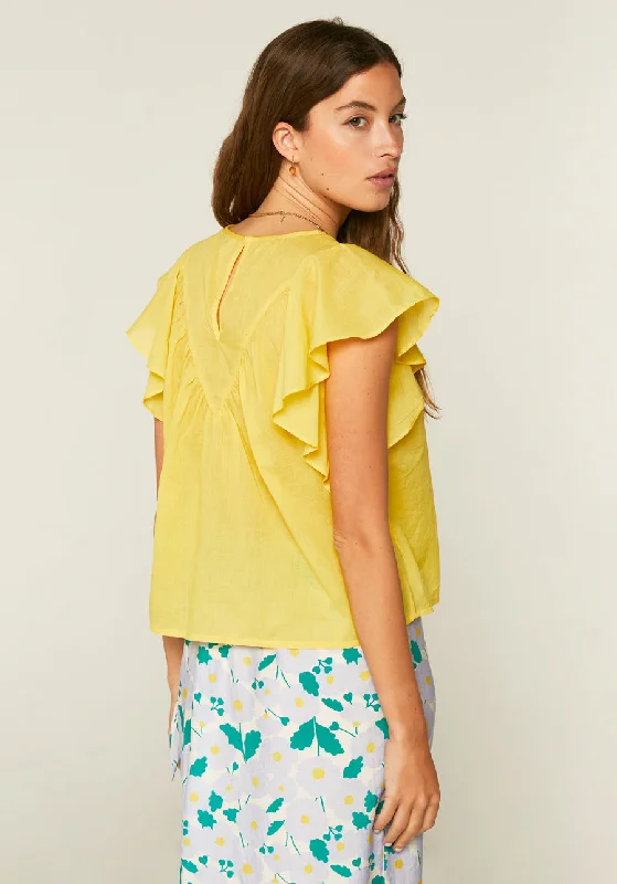 Compania Fantastica Yellow Cotton Top with Ruffles