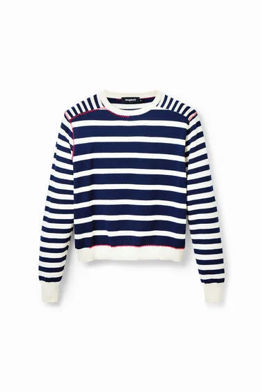 Desigual navy and white sailor stripes pullover with contrasting red stiching