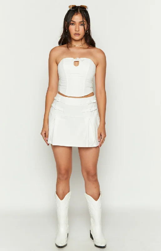 Karlee White Buckle Strapless Top