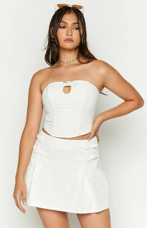 Karlee White Buckle Strapless Top