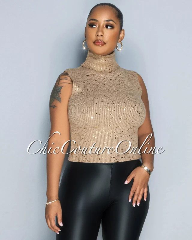 Lazarus Nude Gold Foil Knit Crop Top