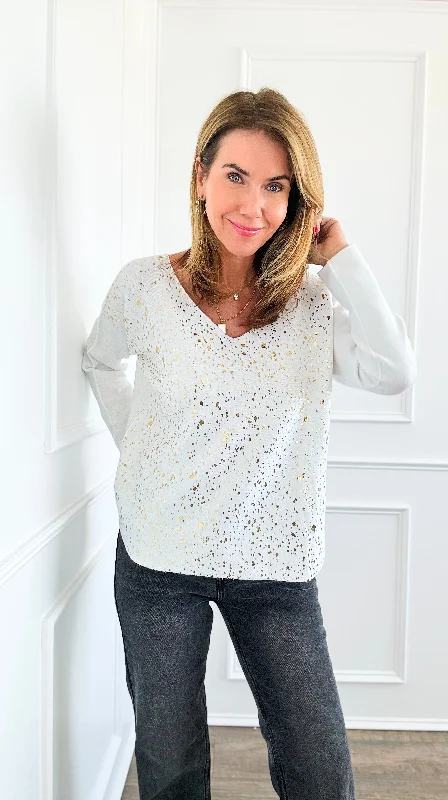 Shimmer Speckled Italian Pullover- White