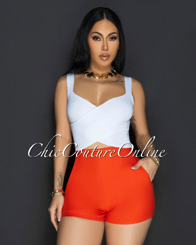 Shina White Cross V-Neck Ribbed Crop Top