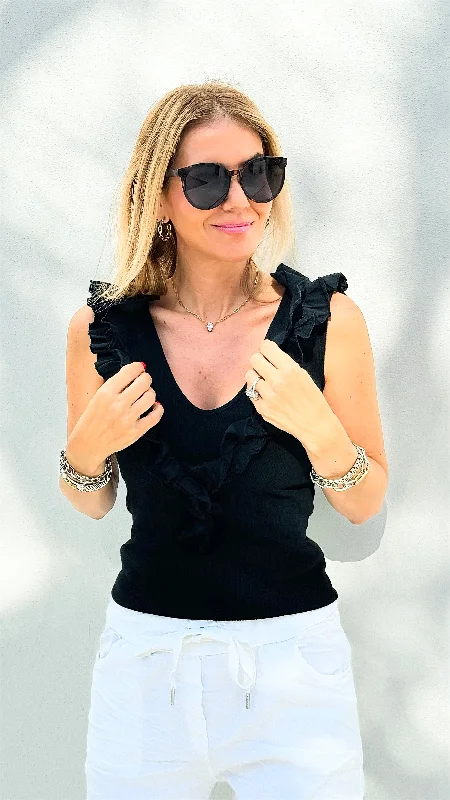 Whimsical Ruffle Italian Tank - Black