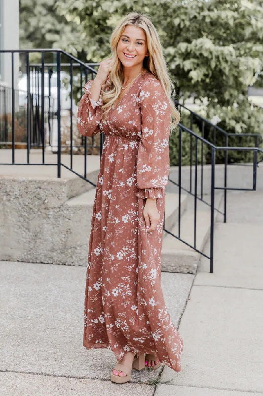 Beautifully You Brown Floral Maxi Dress