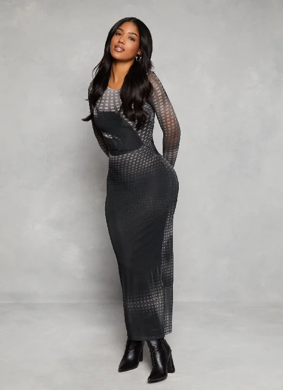 Almost Famous Mesh Lip Graphic Maxi Dress