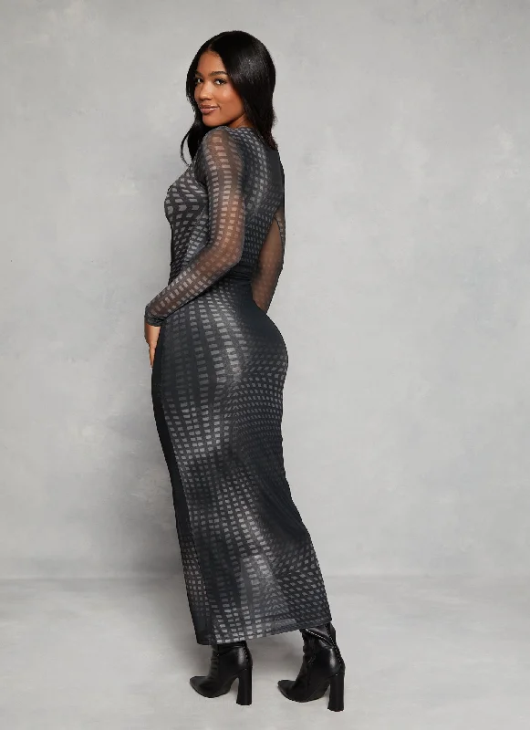 Almost Famous Mesh Lip Graphic Maxi Dress