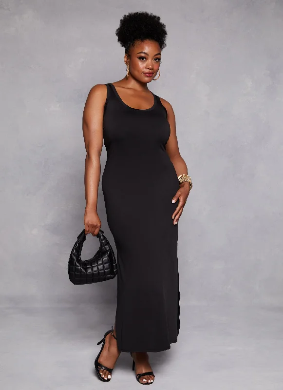 Plus Size Scoop Neck Side Slit Maxi Tank Dress