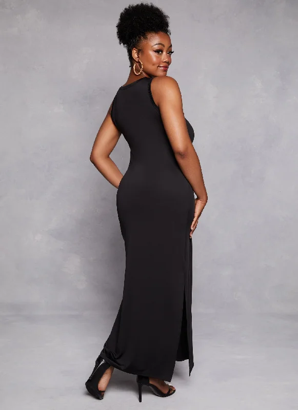 Plus Size Scoop Neck Side Slit Maxi Tank Dress