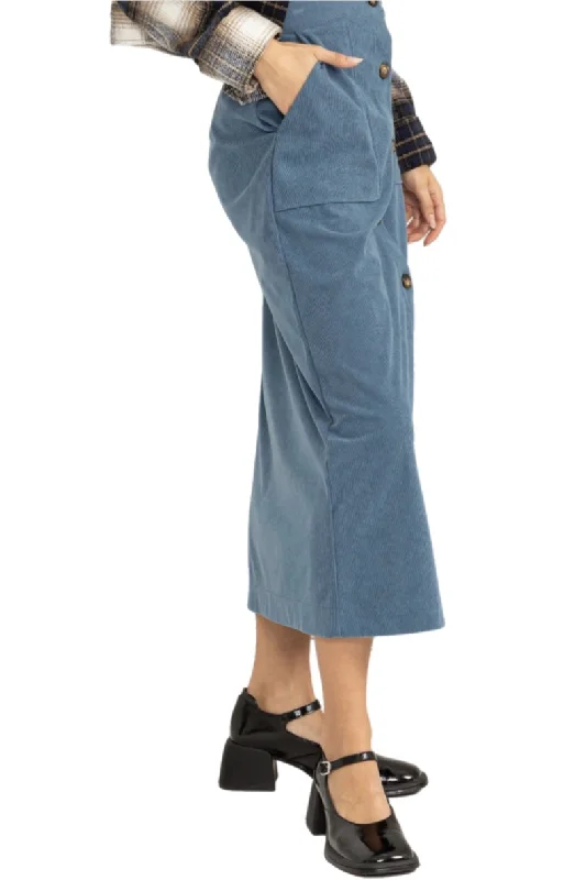 Button Corduroy Midi Skirt Style 262 in Blue