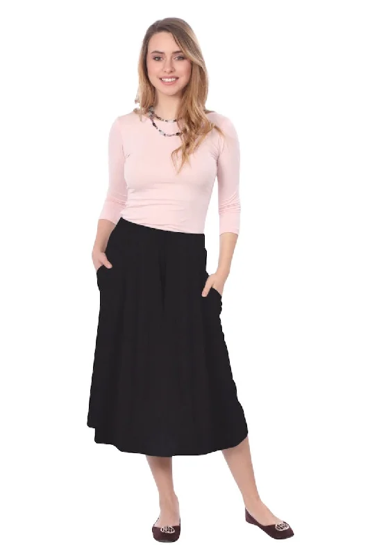 Calf Length A-line Skirt 1926 Black, Navy and Jeans Blue