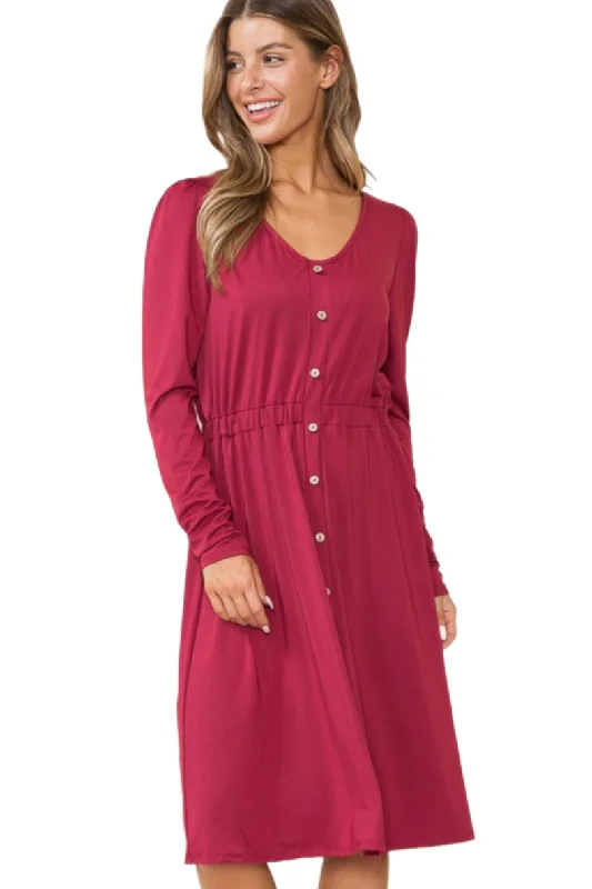 Button Down Midi Dress Style 4225 Wine