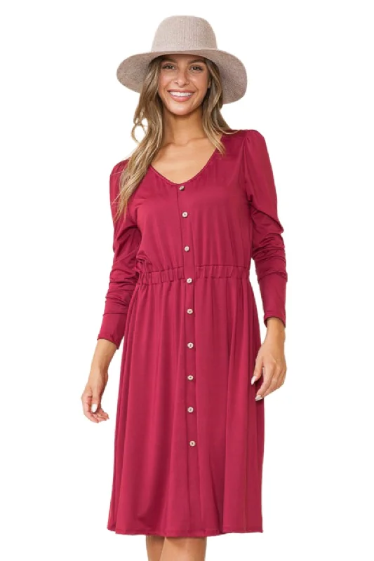 Button Down Midi Dress Style 4225 Wine