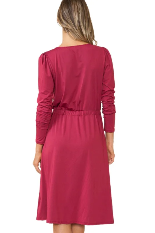 Button Down Midi Dress Style 4225 Wine