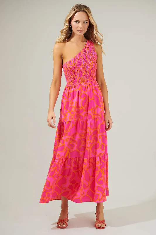 Hardy Floral Smocked One Shoulder Lys Maxi Dress