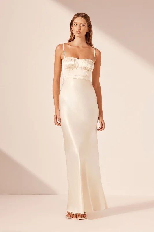 LA LUNE CORDED RUCHED MAXI DRESS - CREAM