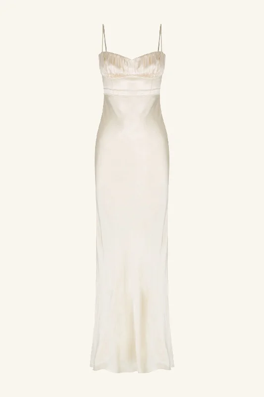 LA LUNE CORDED RUCHED MAXI DRESS - CREAM