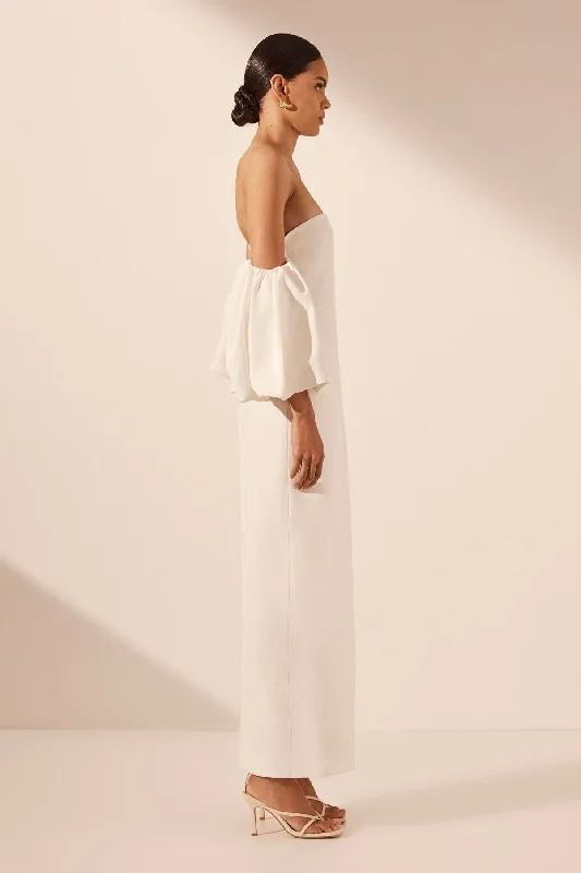 LA LUNE OTTO PUFF SLEEVE COLUMN MAXI DRESS - IVORY