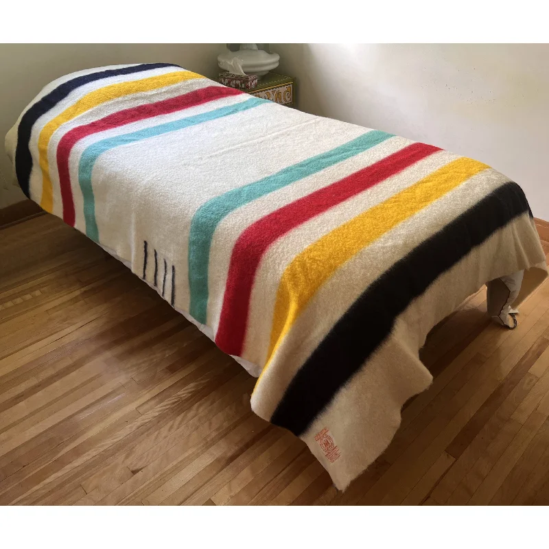 1950s 60s Vintage Hudsons Bay Blanket 4 Stripe Wool 4 pt