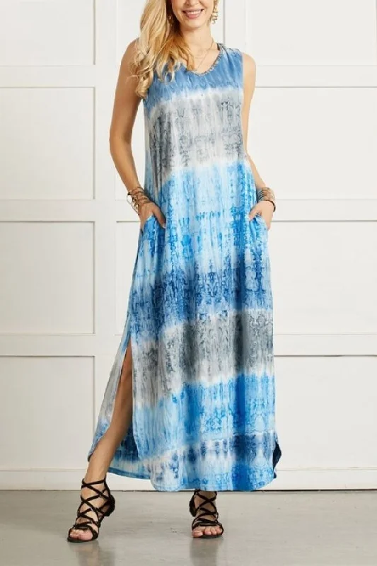 SLEEVELESS COLORFUL PRINTING MAXI DRESS