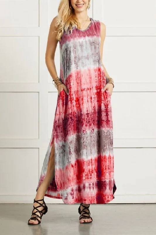 SLEEVELESS COLORFUL PRINTING MAXI DRESS